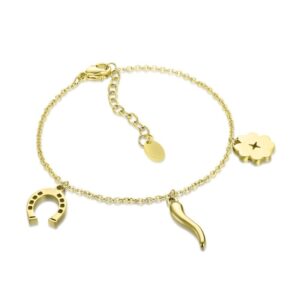 Bracciale Quadrifoglio, F. di Cavallo, Cornetto Pvd Oro