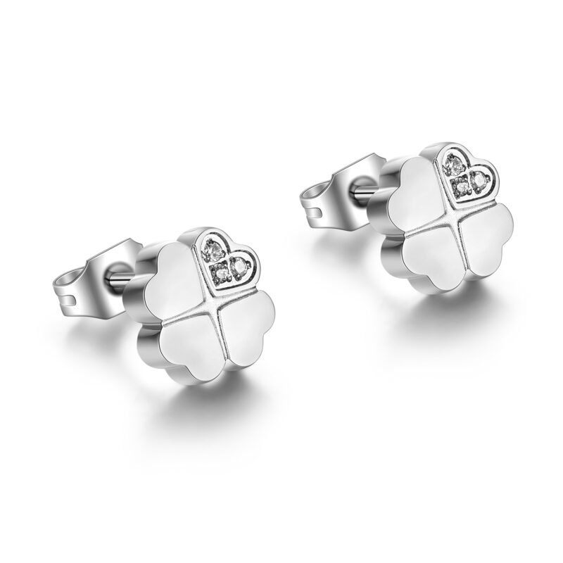 Orecchini Lobo Quadrifoglio con Cristalli Bianchi