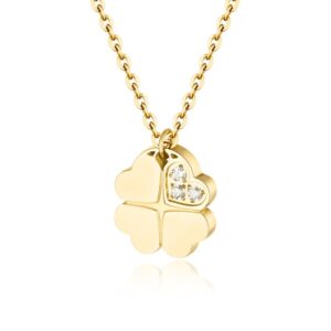 Collana Quadrifoglio Pvd Oro con Cristalli Bianchi