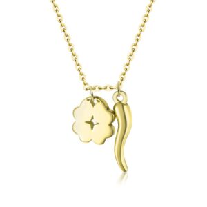 Collana Cornetto e quadrifoglio ORO