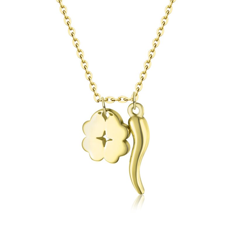 Collana Cornetto e quadrifoglio ORO