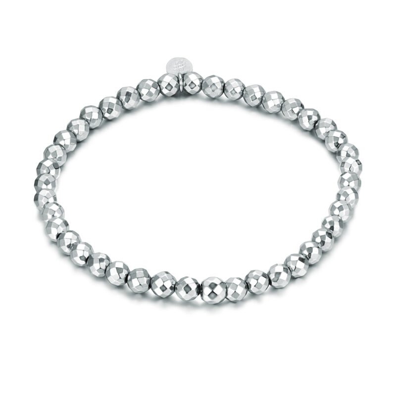 Bracciale Piccole Sfere Sfaccettate Ematite Rodiata