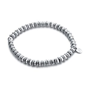 Bracciale Ematite Elasticizzato Con Quadrati e Sfere Rodiate