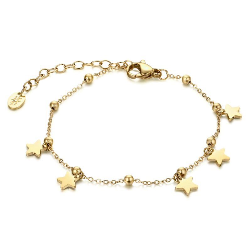Bracciale con Stelline Pendenti Acciaio Color Oro