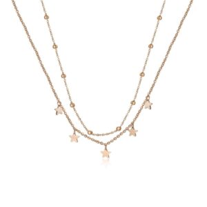 Collana Doppia con Stelline Pendenti Acciaio Color Rosè