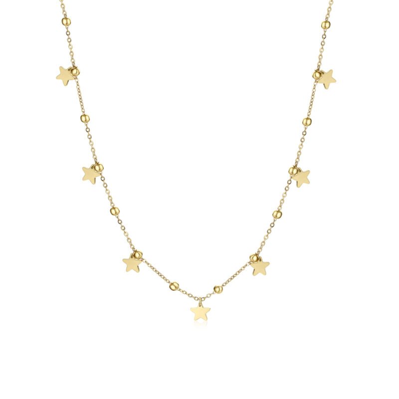 Collana Con Stelline Pendenti Acciaio Color Oro
