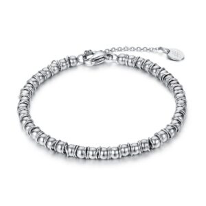 Bracciale con sfere ed anellini in acciaio