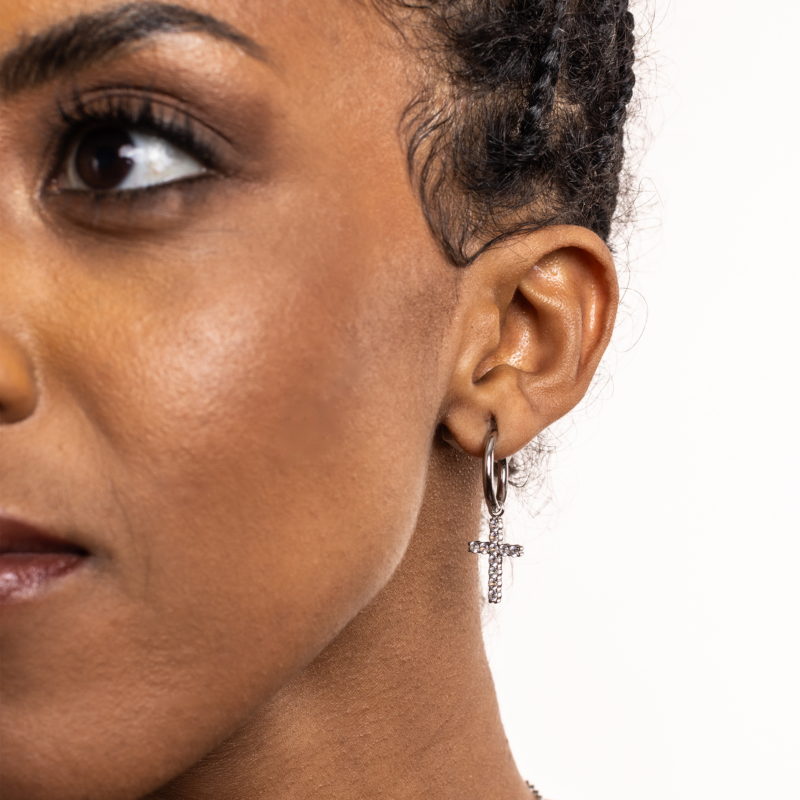 Orecchino Singolo Cerchio con Croce - immagine 2