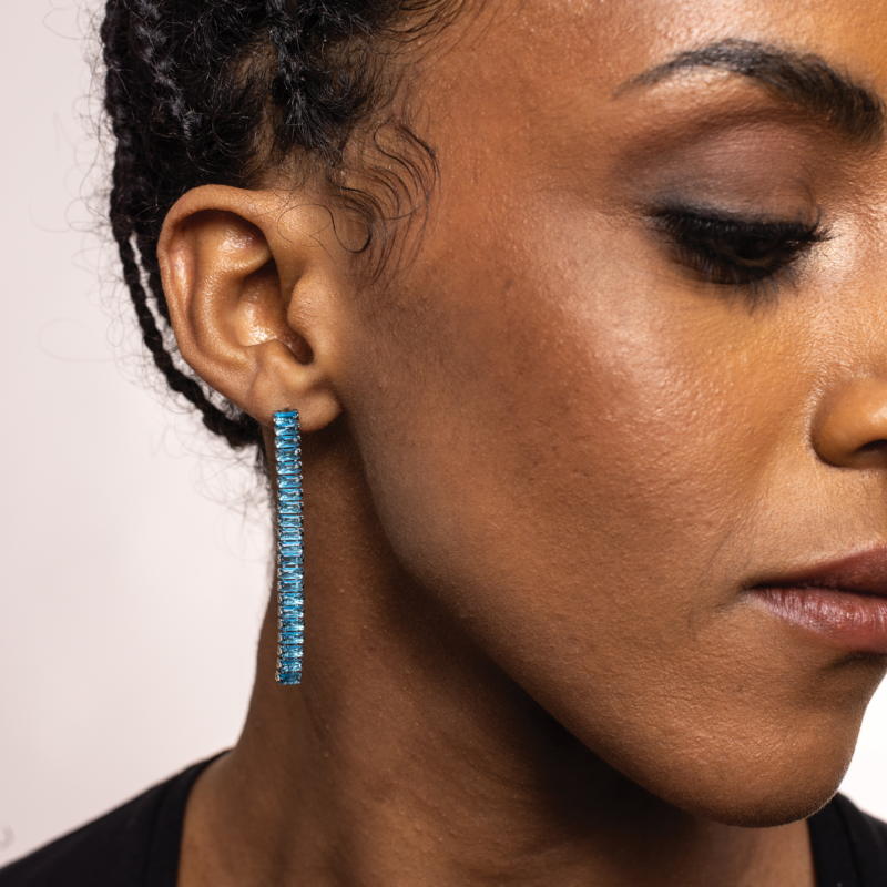 Orecchini Pendenti Tennis Baguette Turchese - immagine 2