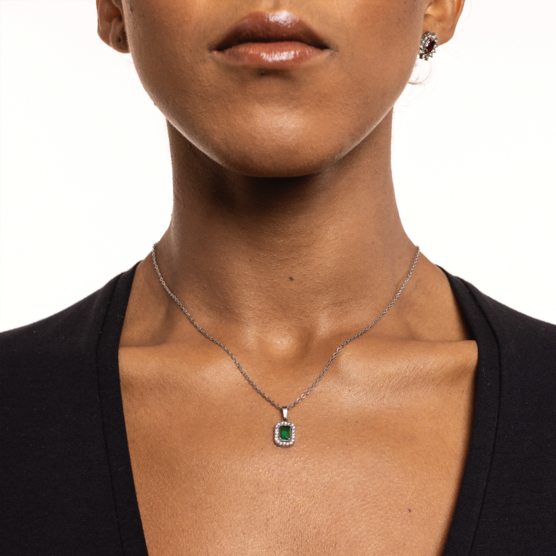 Collana Cristallo Rettangolare Verde - immagine 2