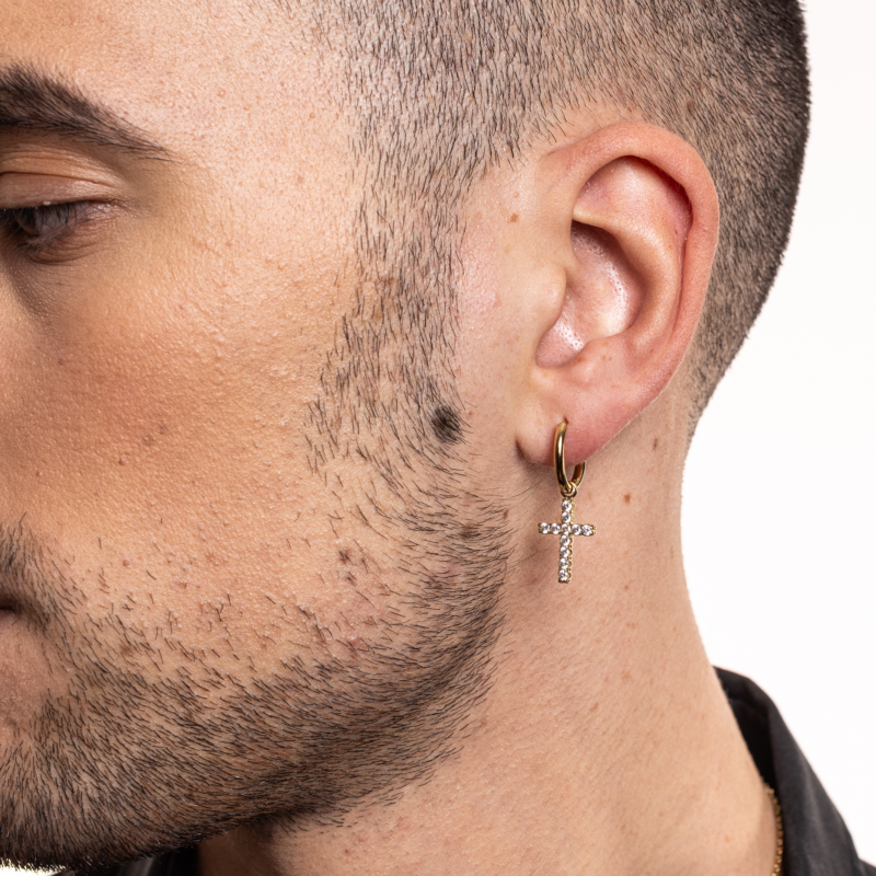 Orecchino Singolo Cerchio con Croce pvd dorato - immagine 3