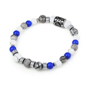 Bracciale Turchese Bianco, Turchese Grigio e Lazurite