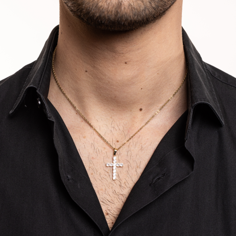 Collana Croce Grande pvd dorato - immagine 3