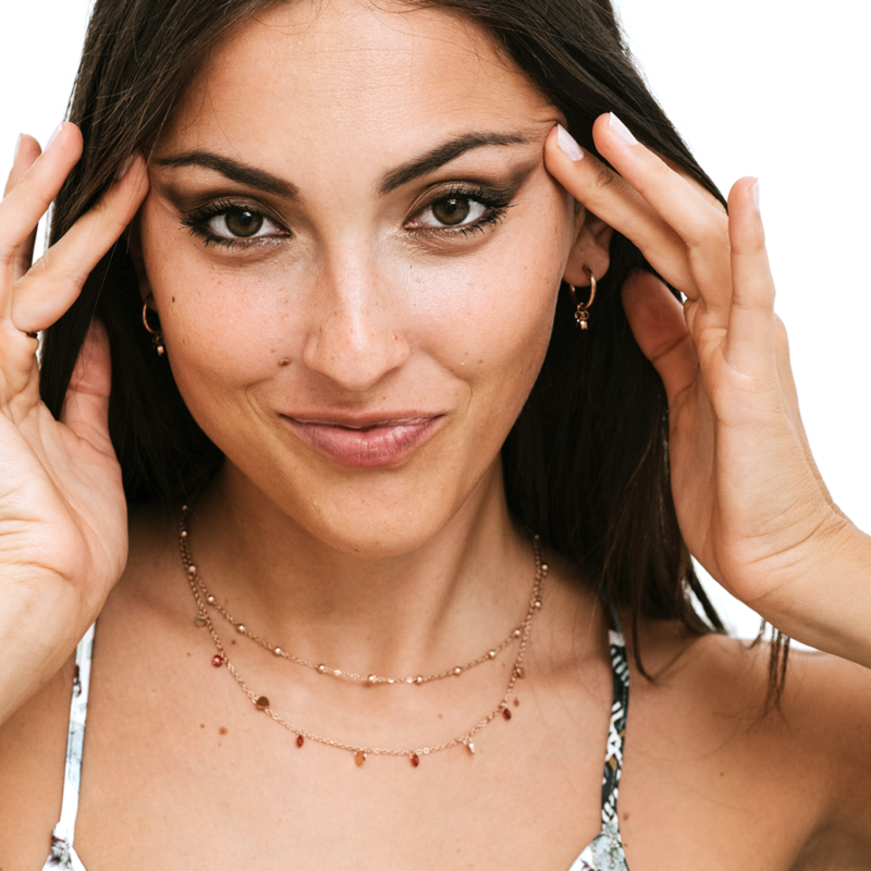 Collana Doppia Cuori Rosè e Cristalli Rossi - immagine 3