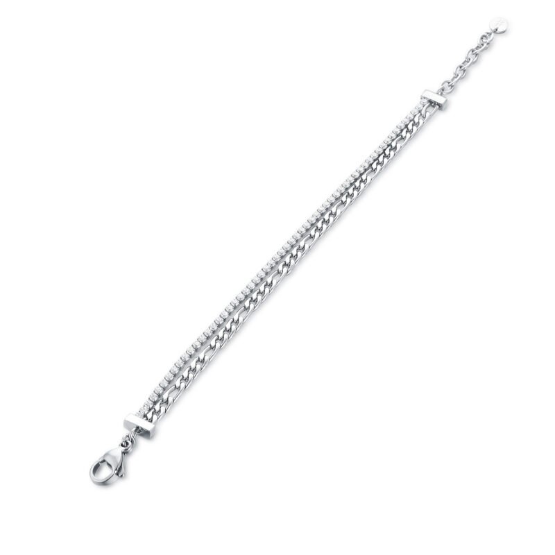 Bracciale Tennis 2mm con catena figaro - immagine 3