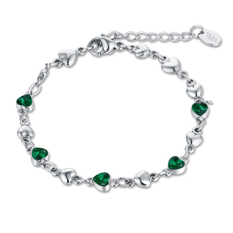 Bracciale Cuori Cristalli Verdi