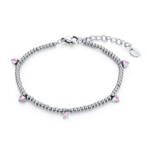 Bracciale Sfere Cuori Pendenti Rosa