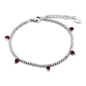 Bracciale Sfere Cuori Pendenti Rossi