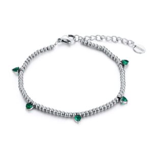 Bracciale Sfere Cuori Pendenti Verdi