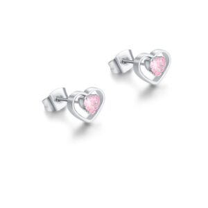 Orecchini a lobo con cristallo rosa racchiuso in un cuore acciaio