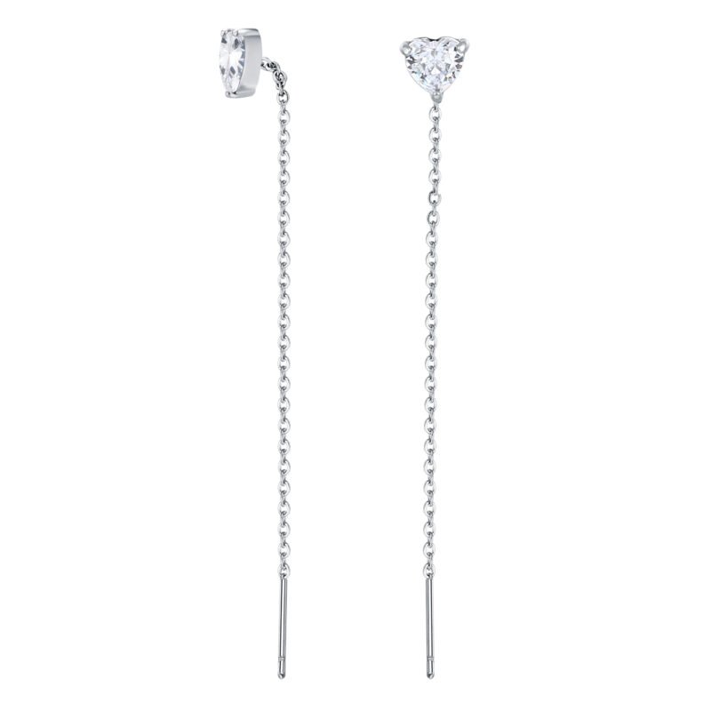 Coppia di Orecchini Saliscendi Cuore Bianco