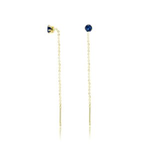 Coppia di Orecchini Saliscendi Blu pvd Oro