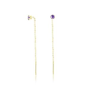 Coppia di Orecchini Saliscendi Viola pvd Oro