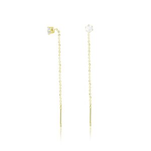 Coppia di Orecchini Saliscendi Bianco pvd Oro