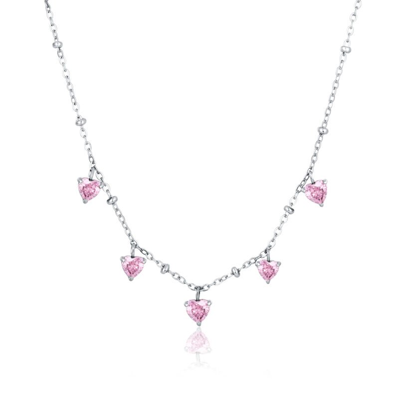 Collana Cristalli Cuori Pendenti Rosa