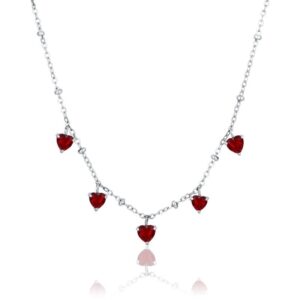 Collana Cristalli Cuori Pendenti Rossi