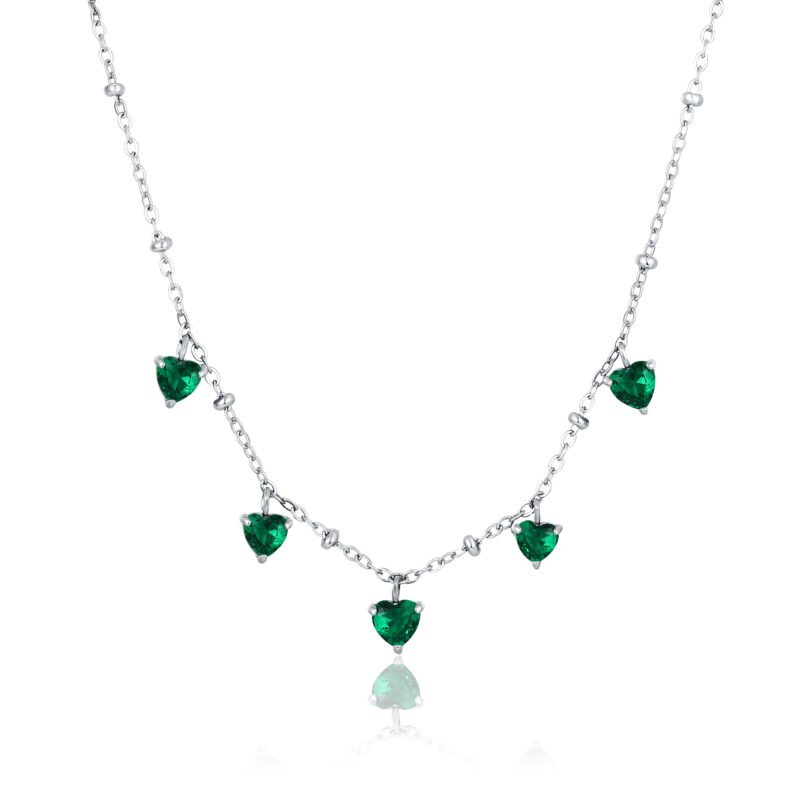 Collana Cristalli Cuori Pendenti Verdi