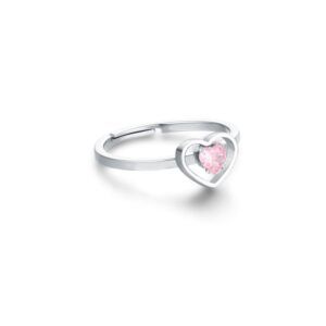 anello con cristallo rosa racchiuso in un cuore acciaio