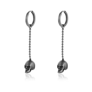 Orecchini pendenti lunghi con teschio nero