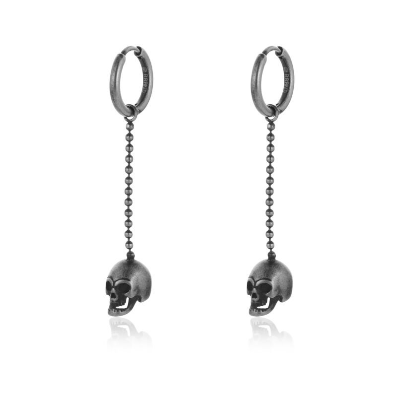 Orecchini pendenti lunghi con teschio nero