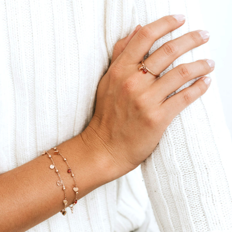 Bracciale Cuori Rosè e Cristalli Rossi - immagine 2