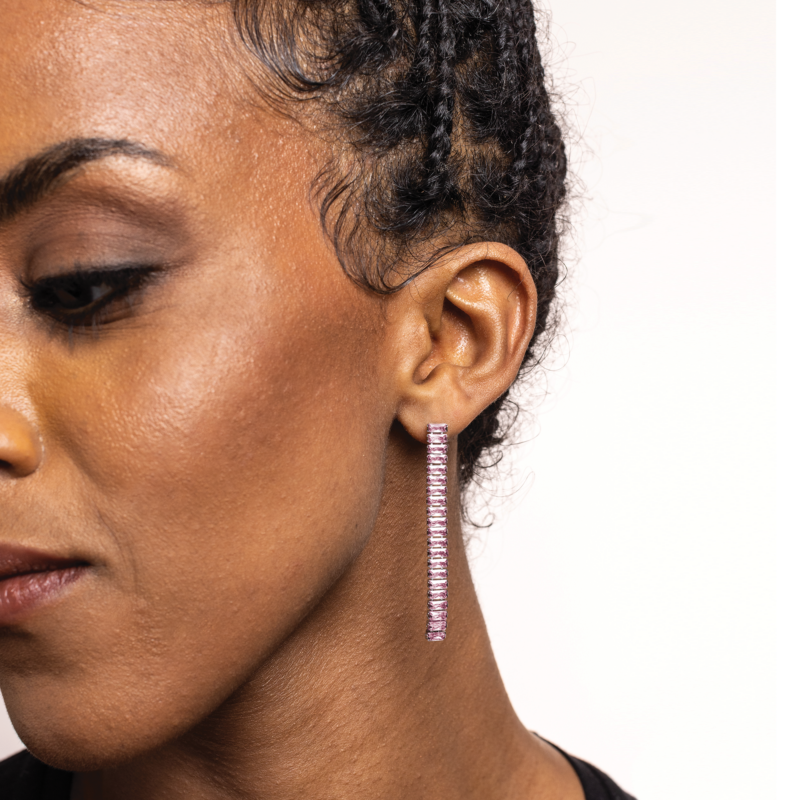 Orecchini Pendenti Tennis Baguette Rosa - immagine 2