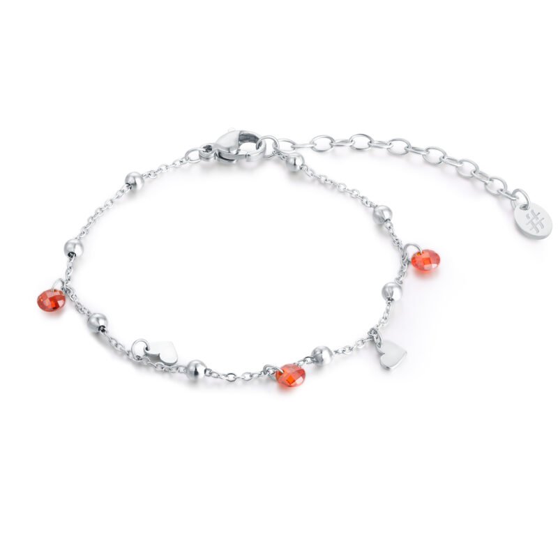Bracciale Catena Pallini Cuori e Cristalli