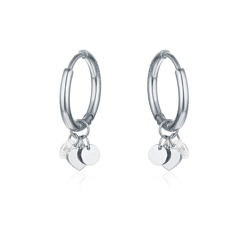 Orecchini Cuori Acciaio e Cristalli Bianchi