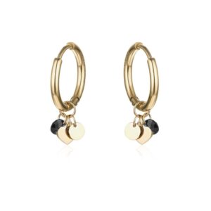 Orecchini Cuori Oro e Cristalli Neri