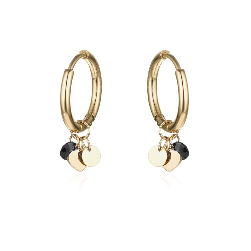 Orecchini Cuori Oro e Cristalli Neri