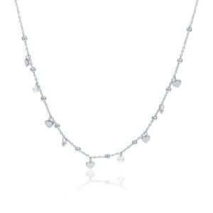 Collana Cuori Acciaio e Cristalli Bianchi 