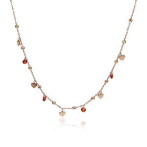 Collana Cuori Rosè e Cristalli Rossi
