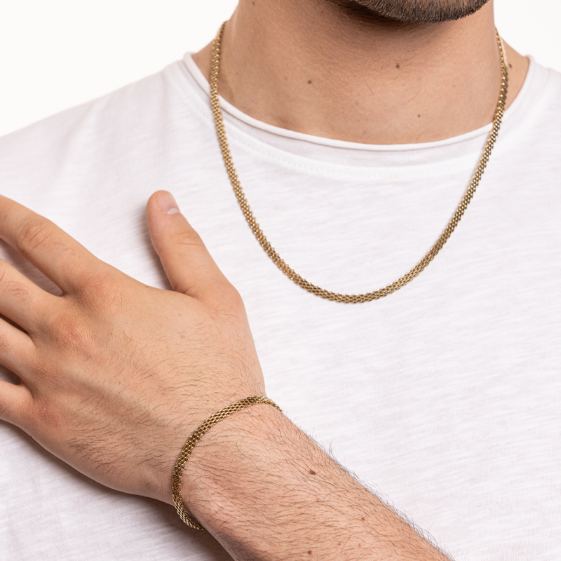 Collana Catena Mesh Acciaio Pvd Oro - immagine 3