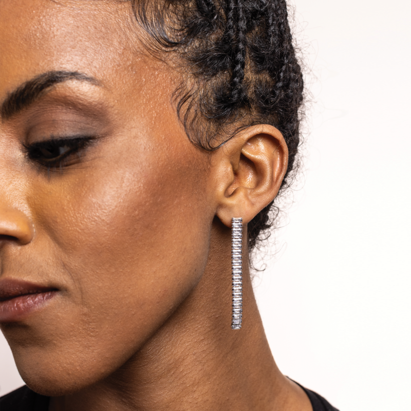 Orecchini Pendenti Tennis Baguette Bianco - immagine 2