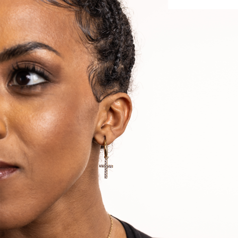 Orecchino Singolo Cerchio con Croce pvd dorato - immagine 2