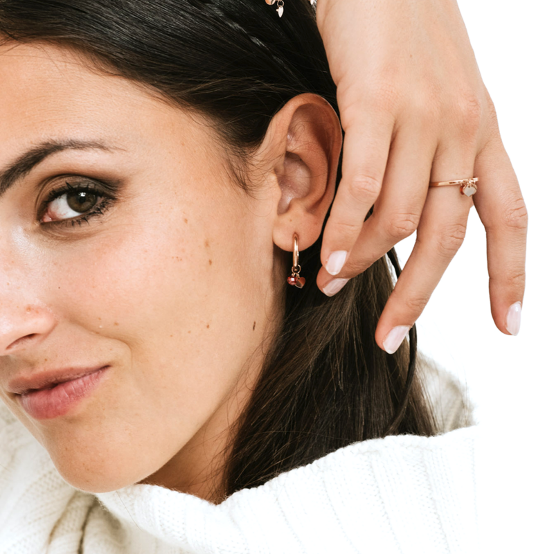 Orecchini Cuori Rosè e Cristalli Rossi - immagine 2