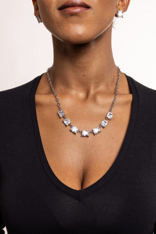 Collana Cristalli Baguette Acciaio - immagine 2