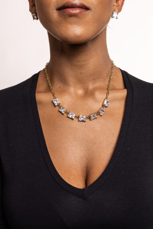 Collana Cristalli Baguette pvd Oro - immagine 2