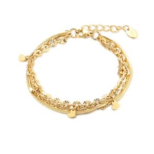 Bracciale Triplo Filo con Cuoricini Oro