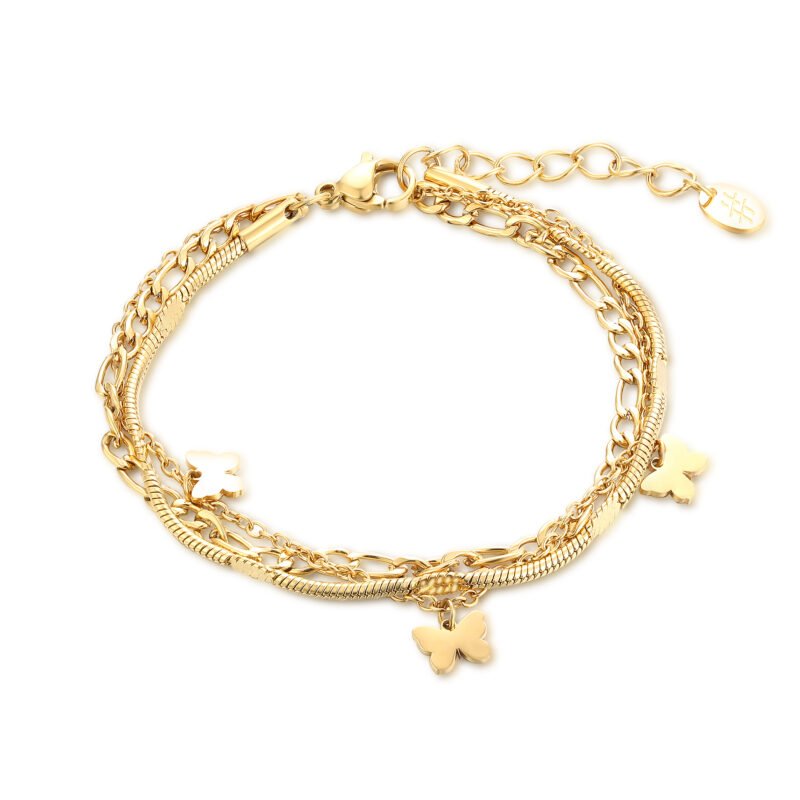 Bracciale Triplo Filo con Farfalle Oro